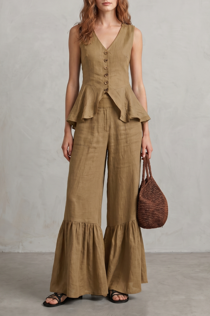 Women's Ruffle Hem Wide Leg Trouser Co-ord Set - Cintrelle