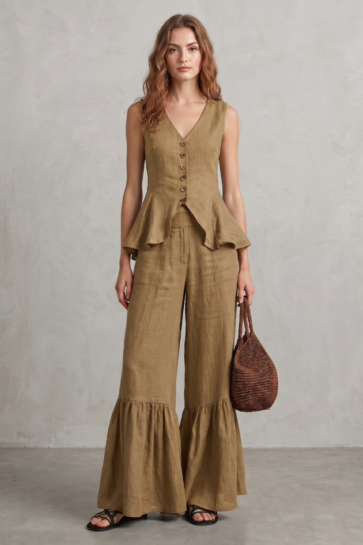 Women's Ruffle Hem Wide Leg Trouser Co-ord Set - Cintrelle