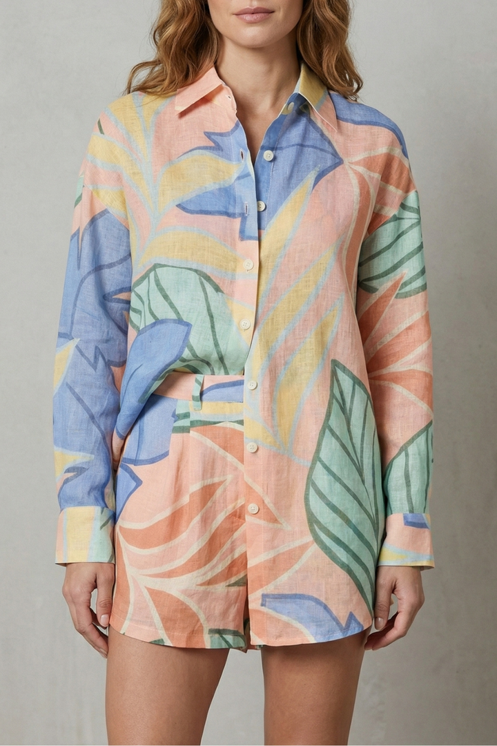 Women's Tropical Print Shirt and Shorts Co-ord Set - Gardenielle