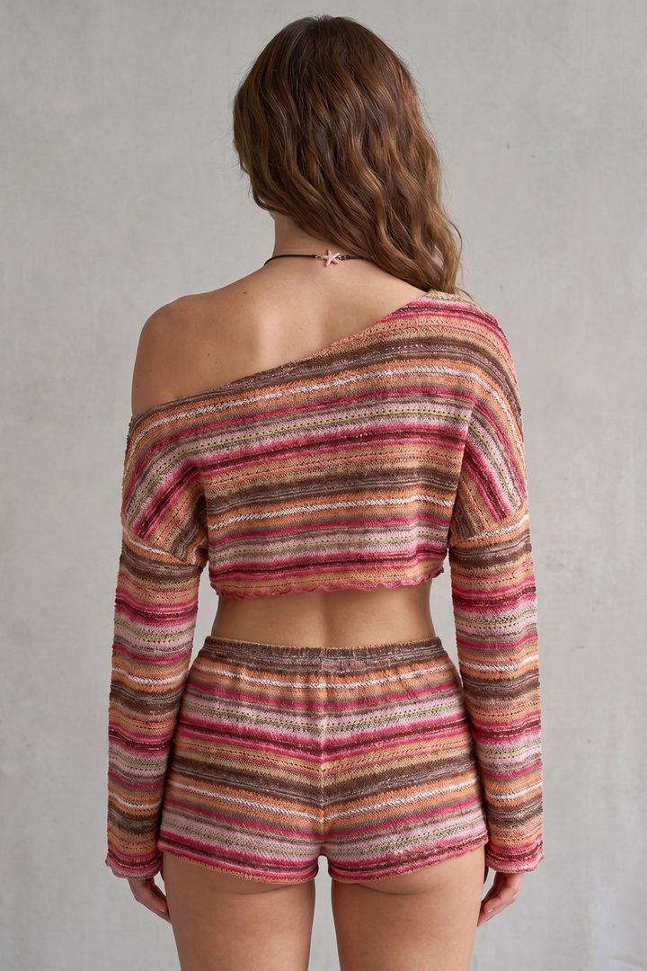 Women's Striped Off-Shoulder Top and Shorts Co-ord Set - Halvienne