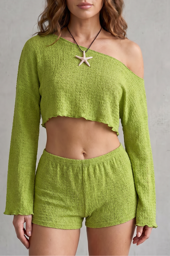 Women's Striped Off-Shoulder Top and Shorts Co-ord Set - Halvienne