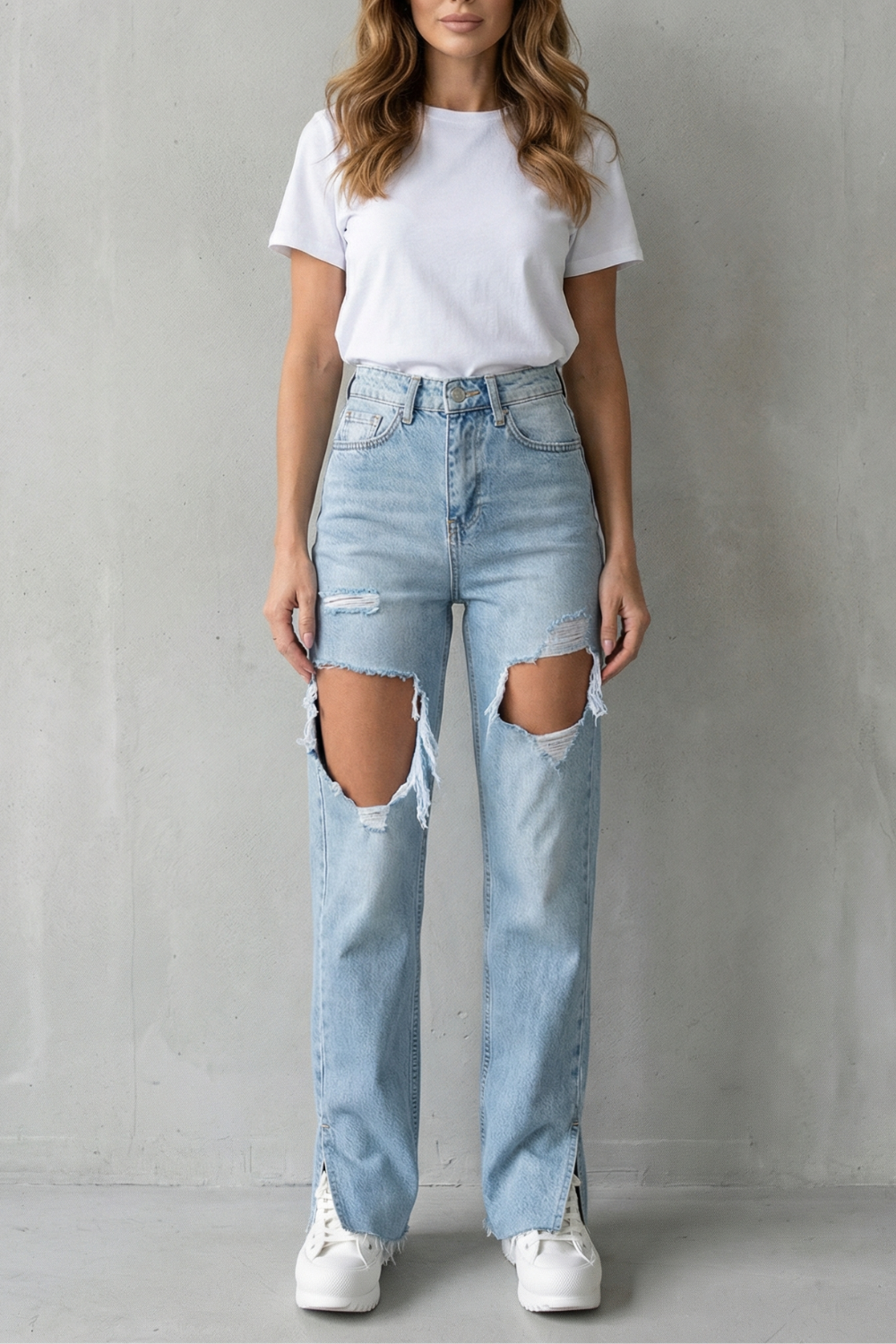 Women's High Waisted Distressed Straight Leg Jeans - Ostrelle