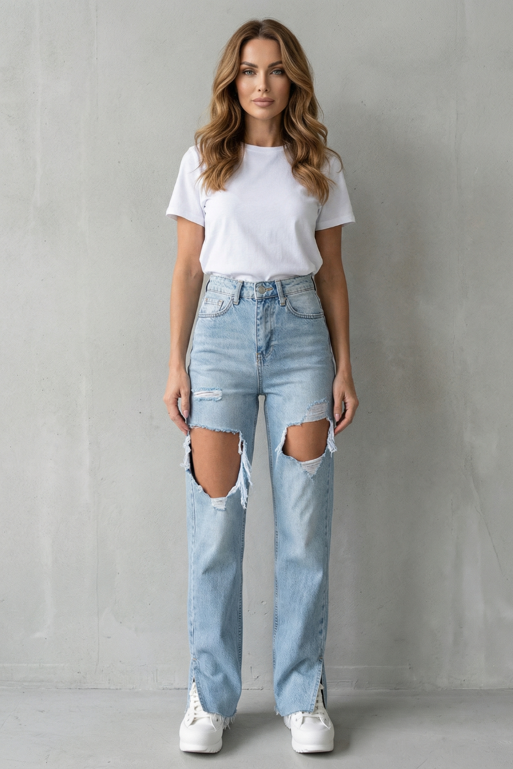 Women's High Waisted Distressed Straight Leg Jeans - Ostrelle