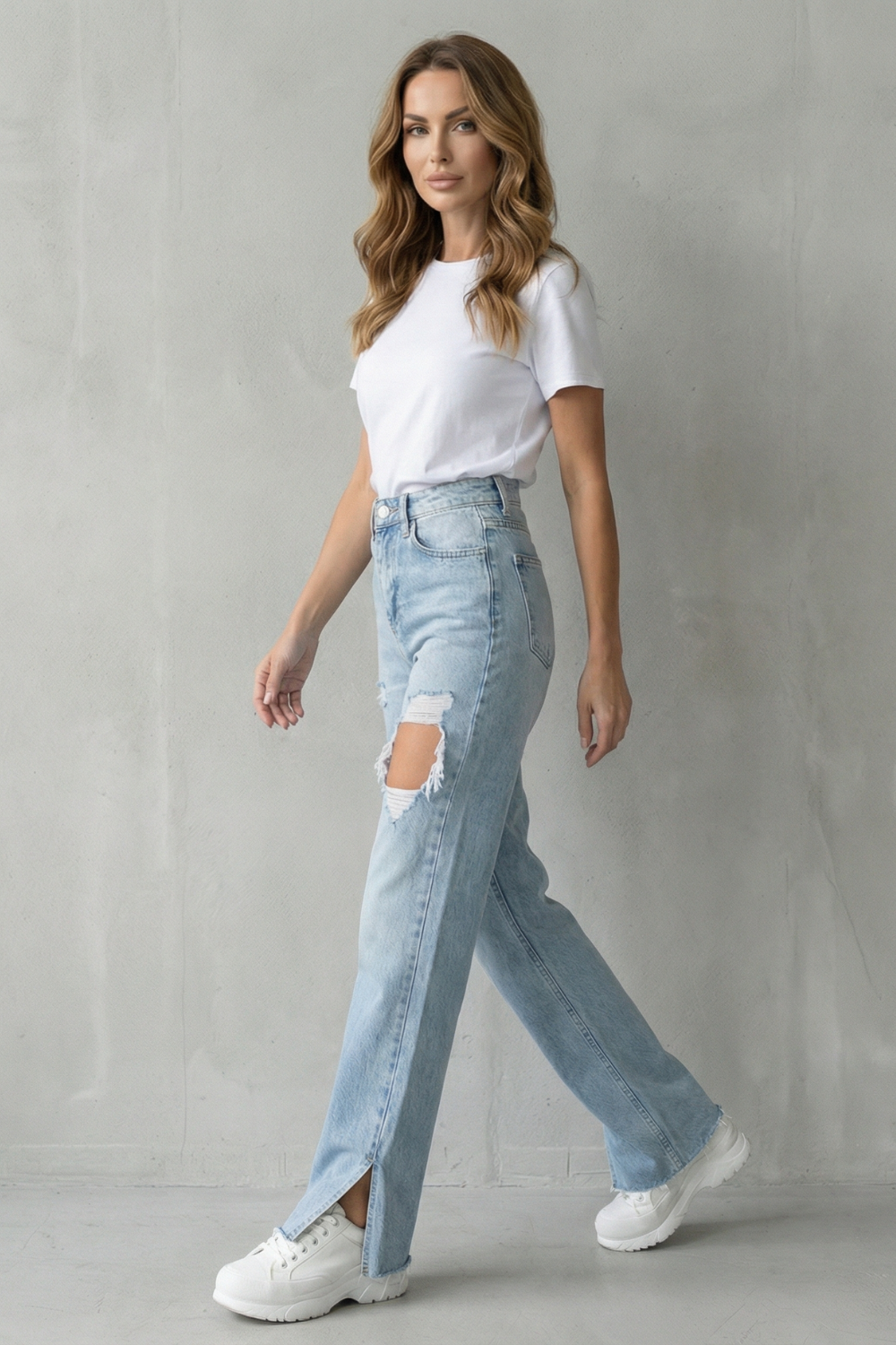 Women's High Waisted Distressed Straight Leg Jeans - Ostrelle