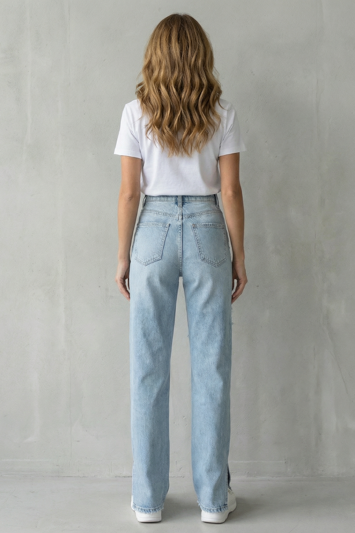 Women's High Waisted Distressed Straight Leg Jeans - Ostrelle