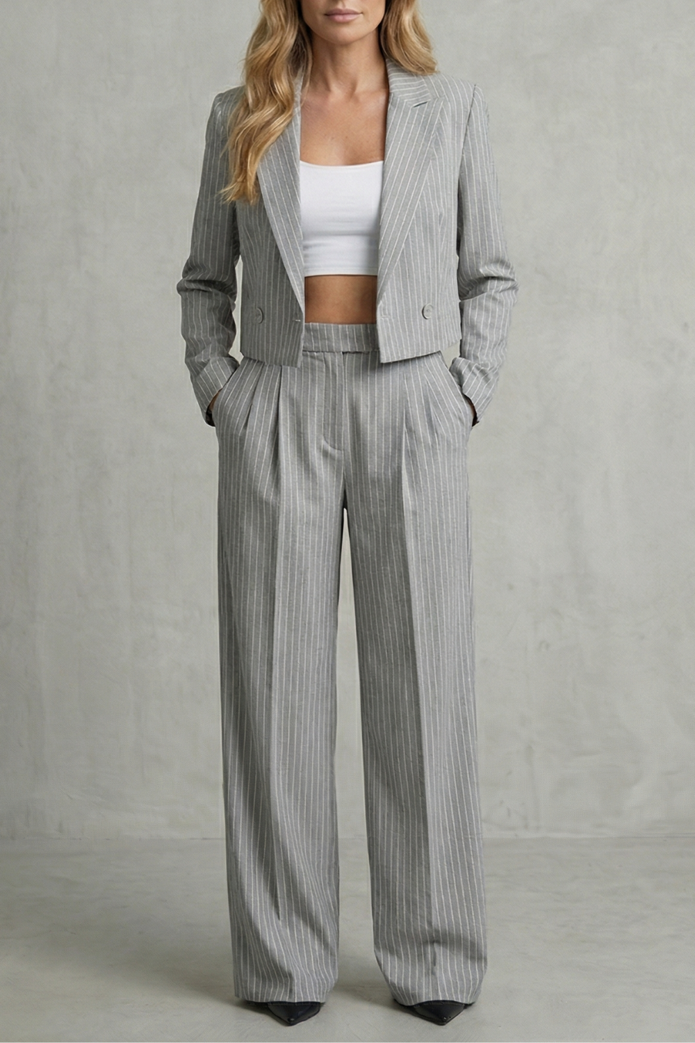 Women's Striped Blazer and Trouser Co-ord Suit Set - Bramelle