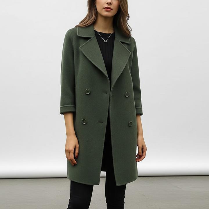 Women's double breasted coat Florentina in Olive Green – front view