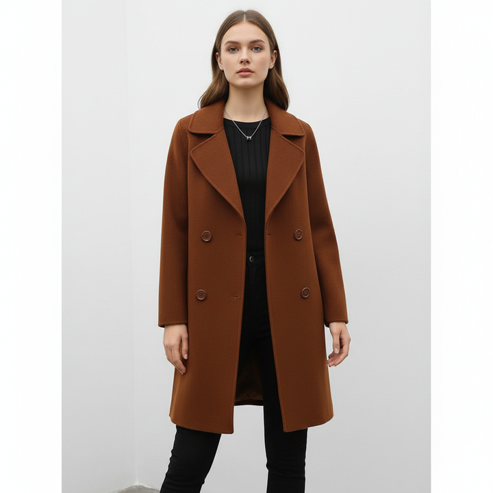 Women's double breasted coat Florentina in Brown – front view