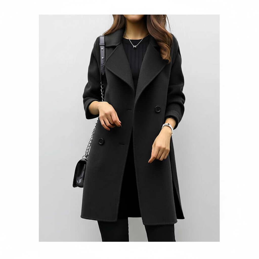 Women's double breasted coat Florentina in Black – front view