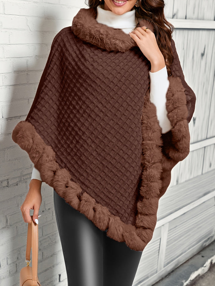 Mull women's knitted poncho in Dark Brown – front view