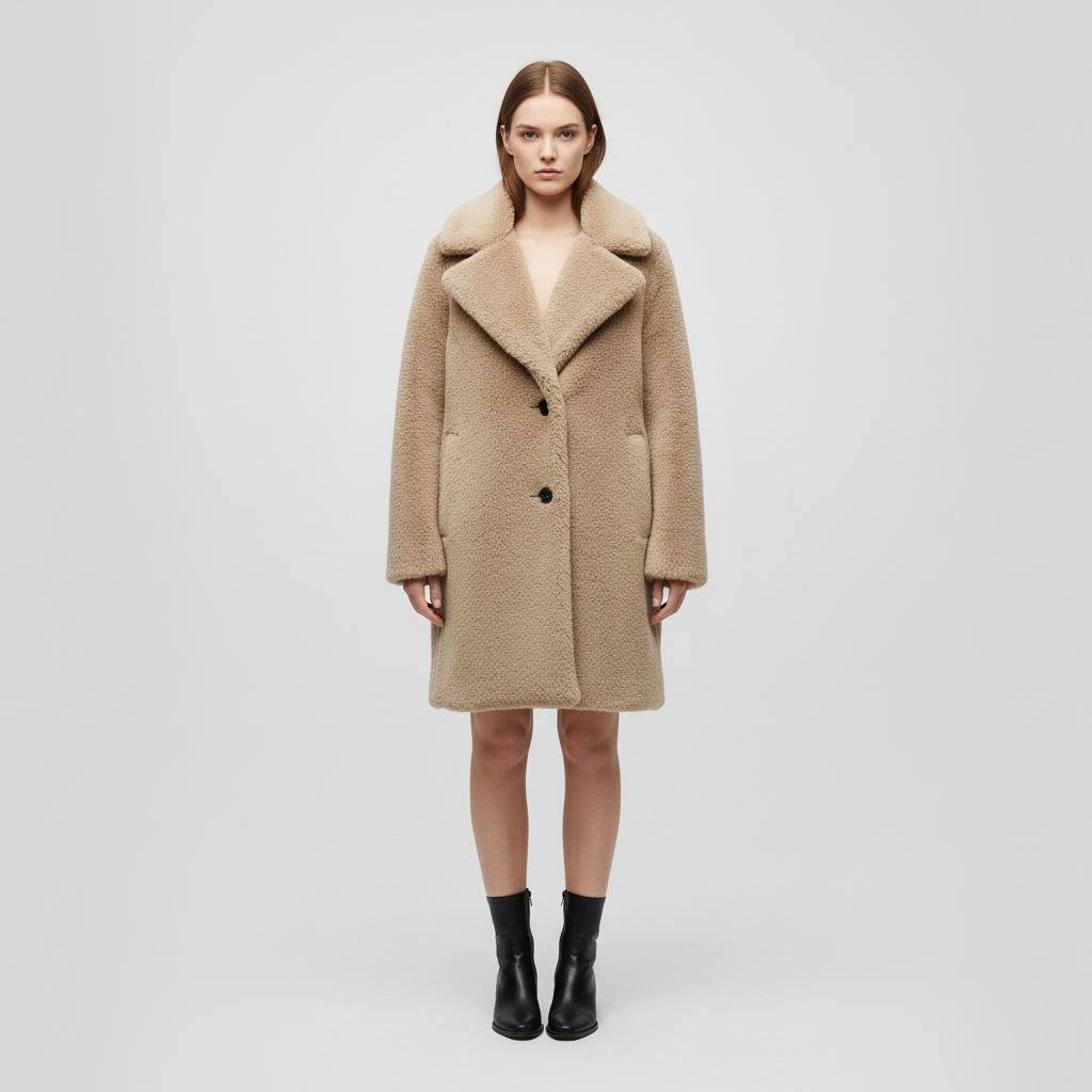 Women's teddy coat Jessie in Brown – full length with boots