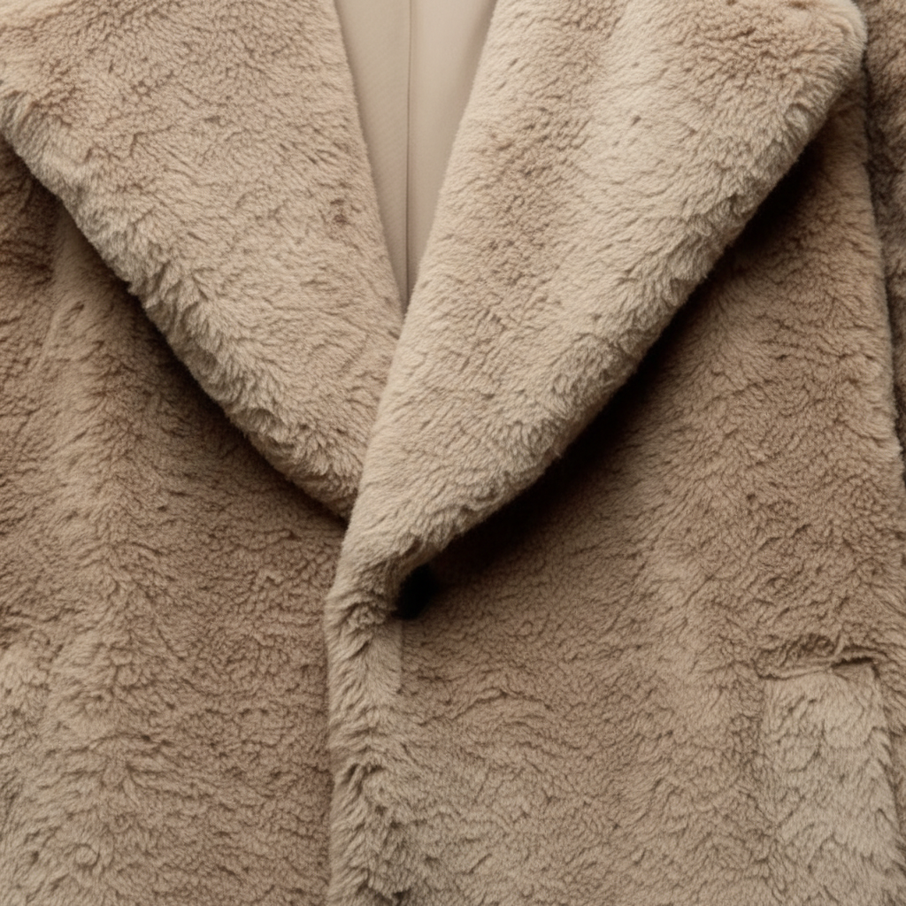 Women's teddy coat Jessie in Brown – lapel texture close-up