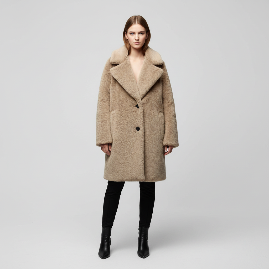 Women's teddy coat Jessie in Brown – front view