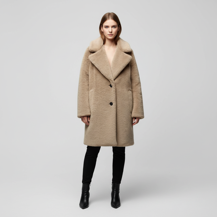 Women's teddy coat Jessie in Brown – front view