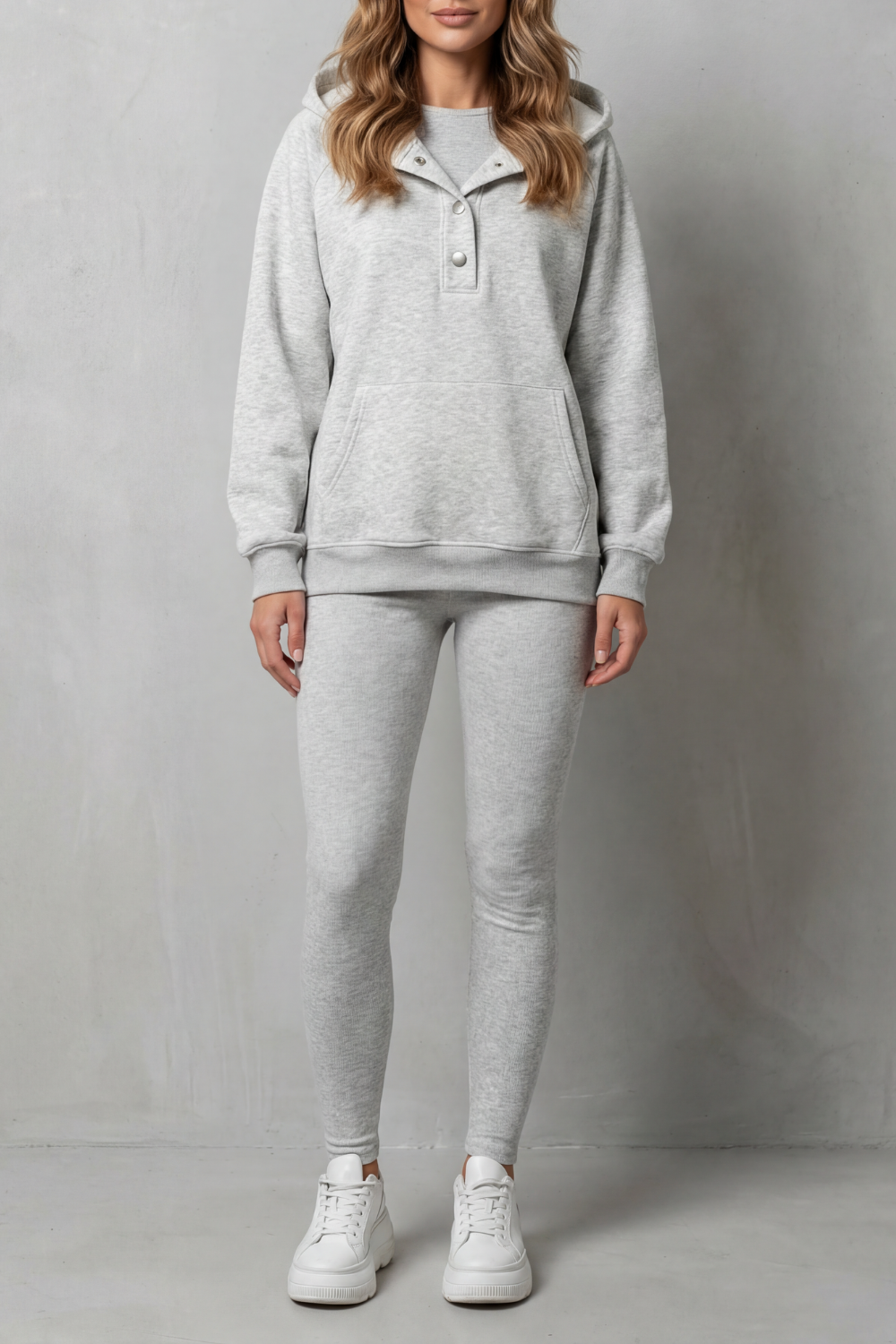 Women's Button Hoodie and Ribbed Legging Co-ord Set - Enorielle