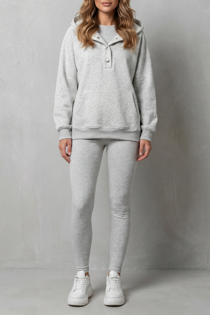 Women's Button Hoodie and Ribbed Legging Co-ord Set - Enorielle