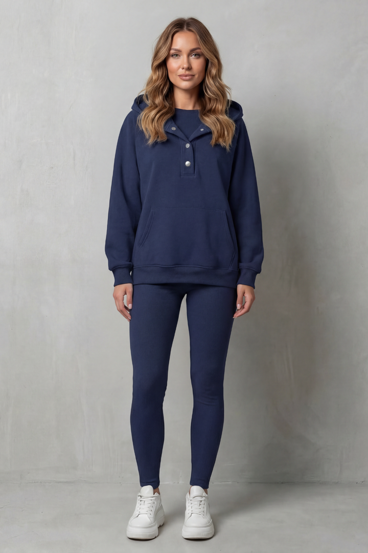 Women's Button Hoodie and Ribbed Legging Co-ord Set - Enorielle