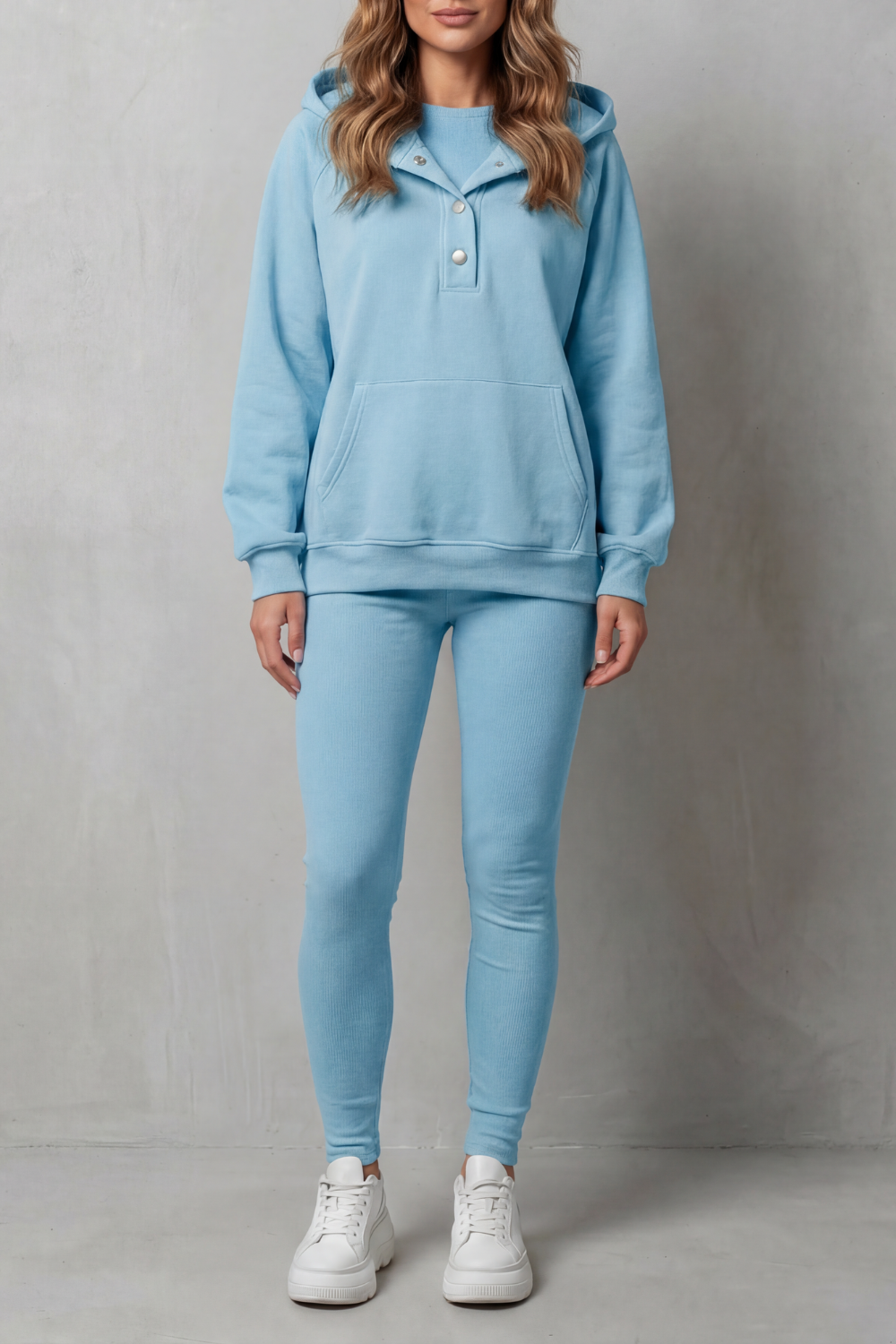 Women's Button Hoodie and Ribbed Legging Co-ord Set - Enorielle