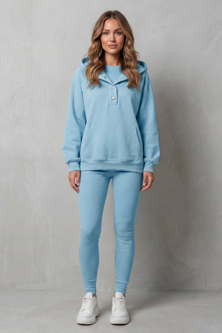 Women's Button Hoodie and Ribbed Legging Co-ord Set - Enorielle