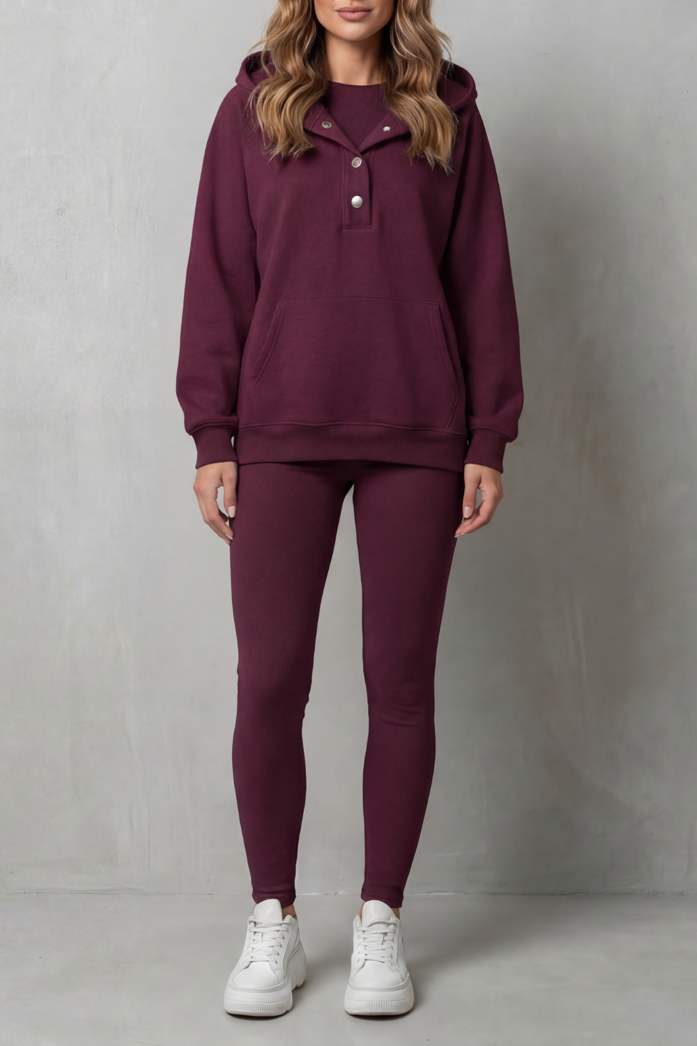 Women's Button Hoodie and Ribbed Legging Co-ord Set - Enorielle