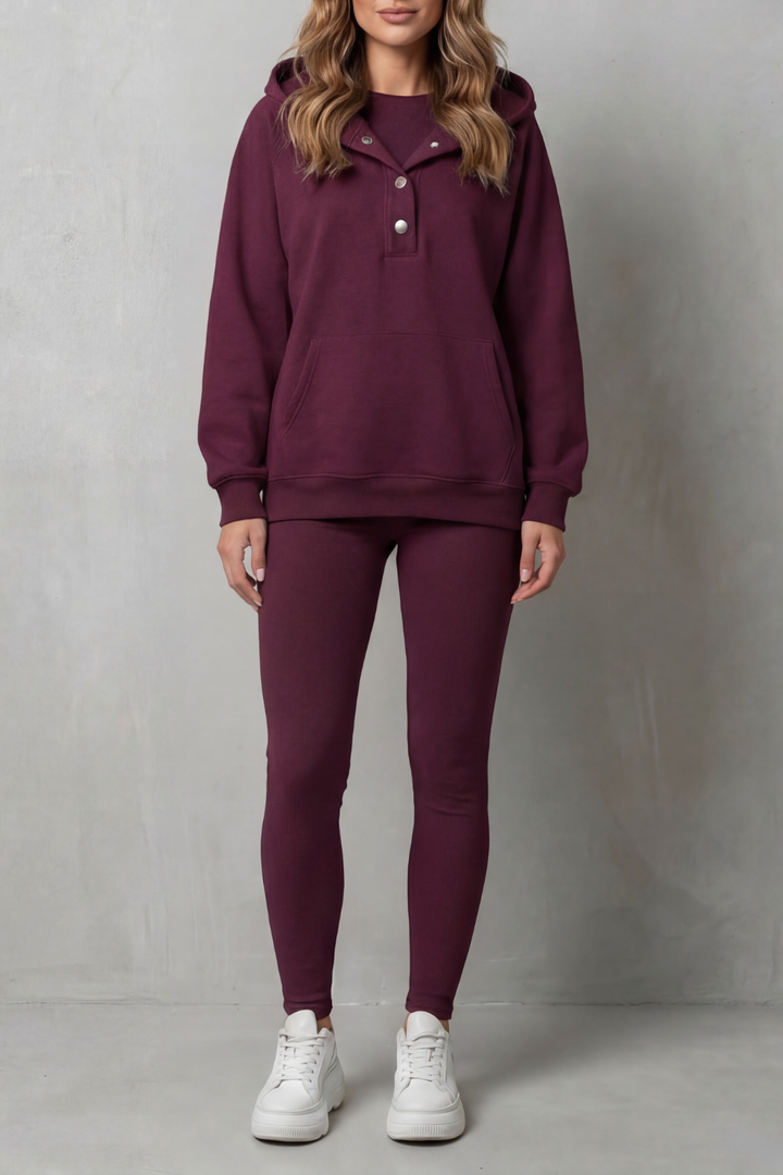 Women's Button Hoodie and Ribbed Legging Co-ord Set - Enorielle