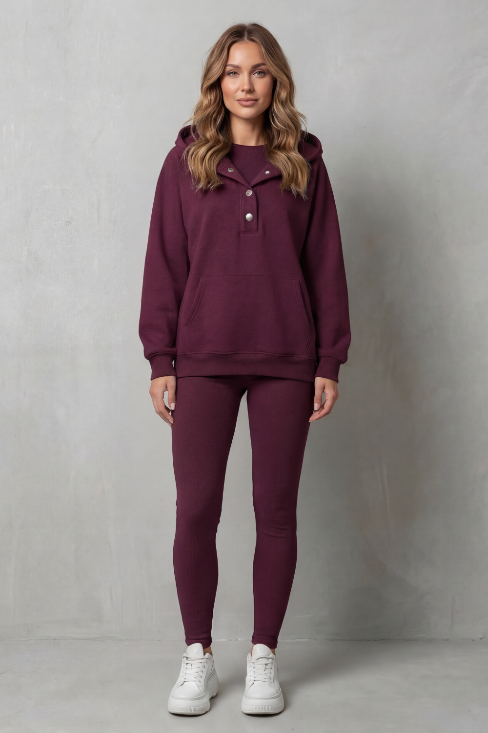 Women's Button Hoodie and Ribbed Legging Co-ord Set - Enorielle