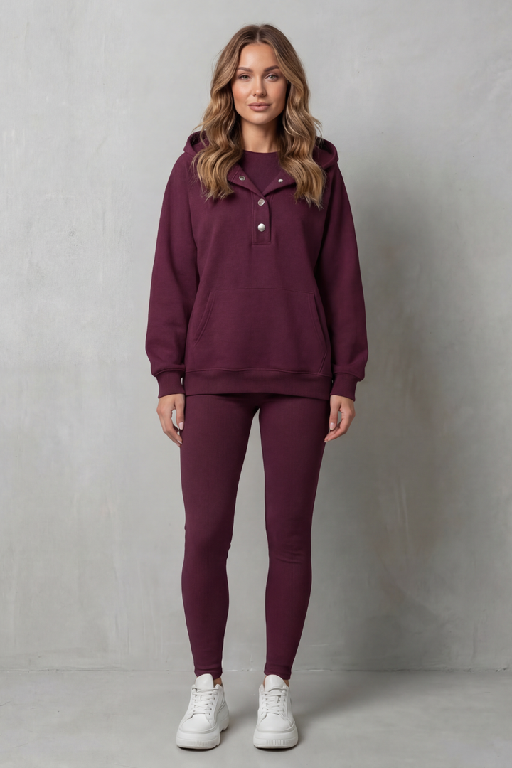 Women's Button Hoodie and Ribbed Legging Co-ord Set - Enorielle