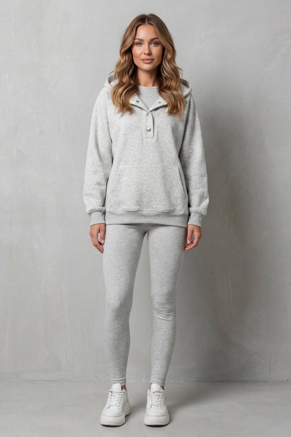 Women's Button Hoodie and Ribbed Legging Co-ord Set - Enorielle