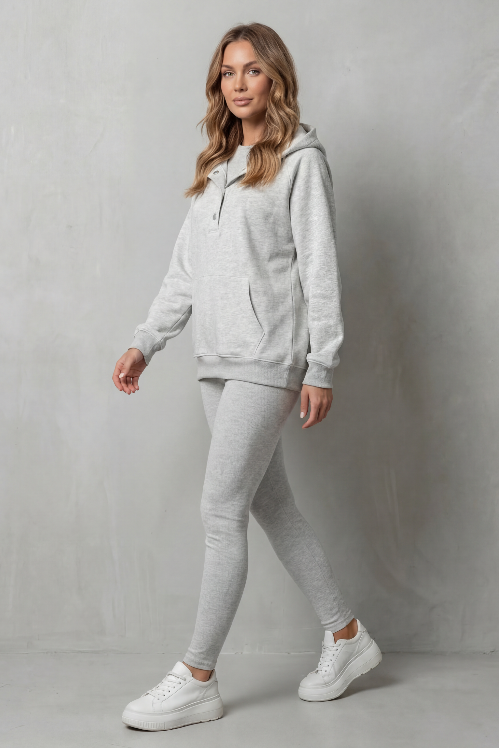 Women's Button Hoodie and Ribbed Legging Co-ord Set - Enorielle