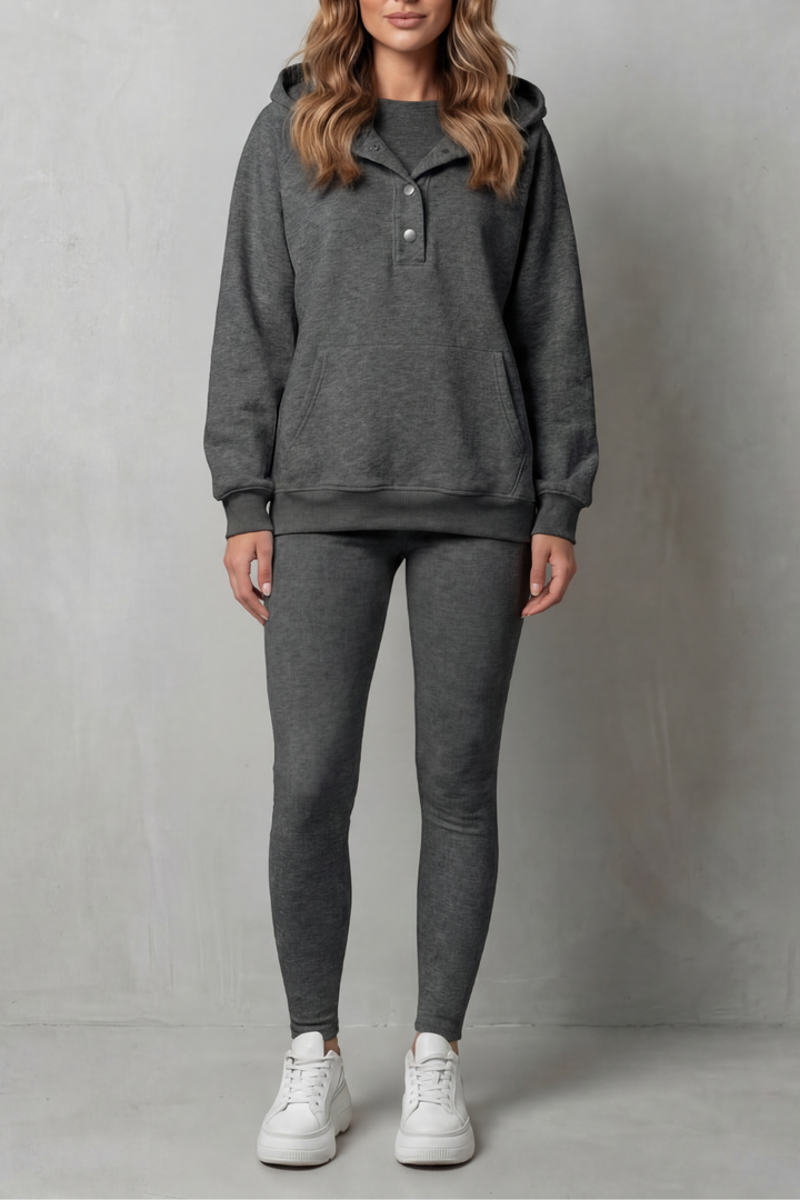 Women's Button Hoodie and Ribbed Legging Co-ord Set - Enorielle