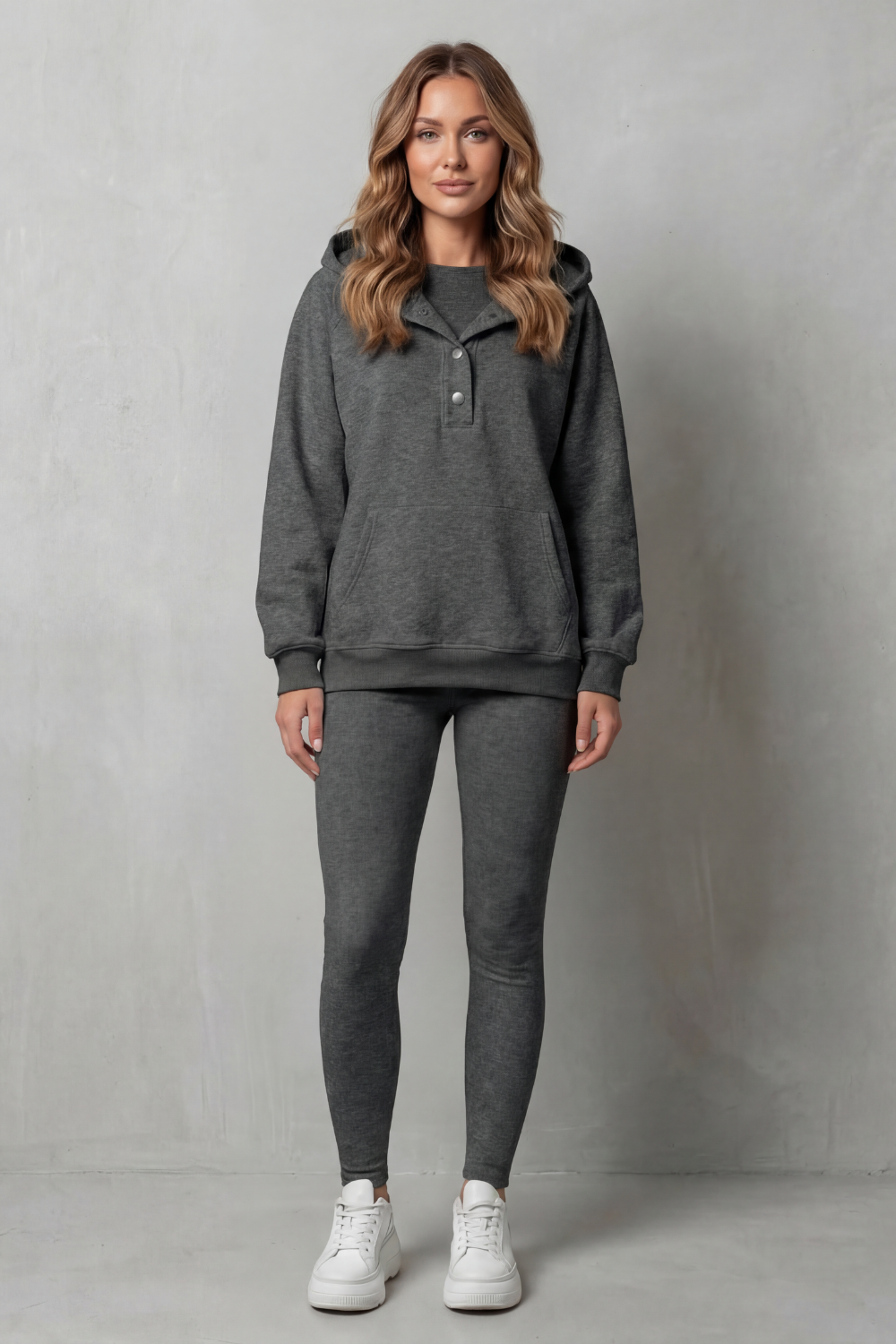 Women's Button Hoodie and Ribbed Legging Co-ord Set - Enorielle