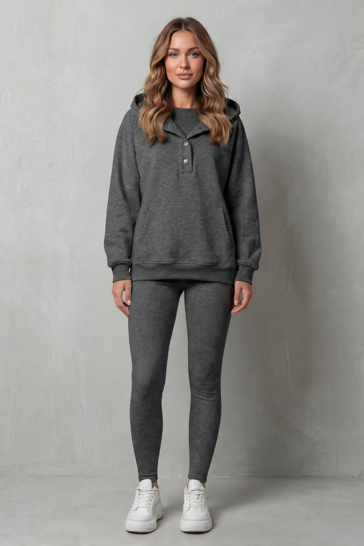 Women's Button Hoodie and Ribbed Legging Co-ord Set - Enorielle