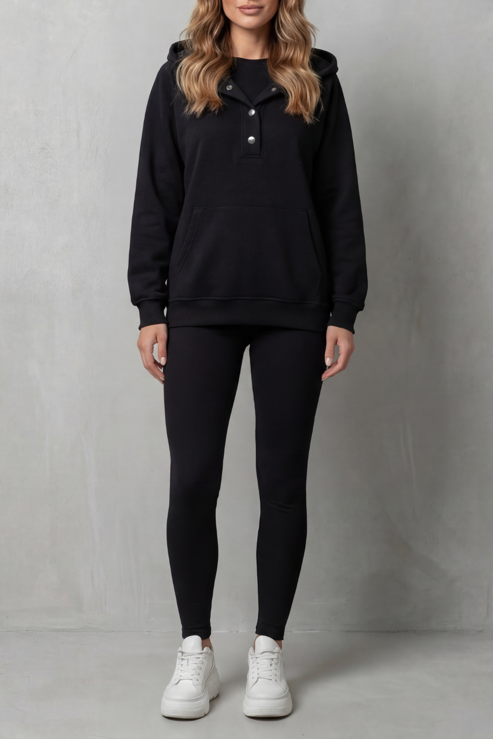 Women's Button Hoodie and Ribbed Legging Co-ord Set - Enorielle