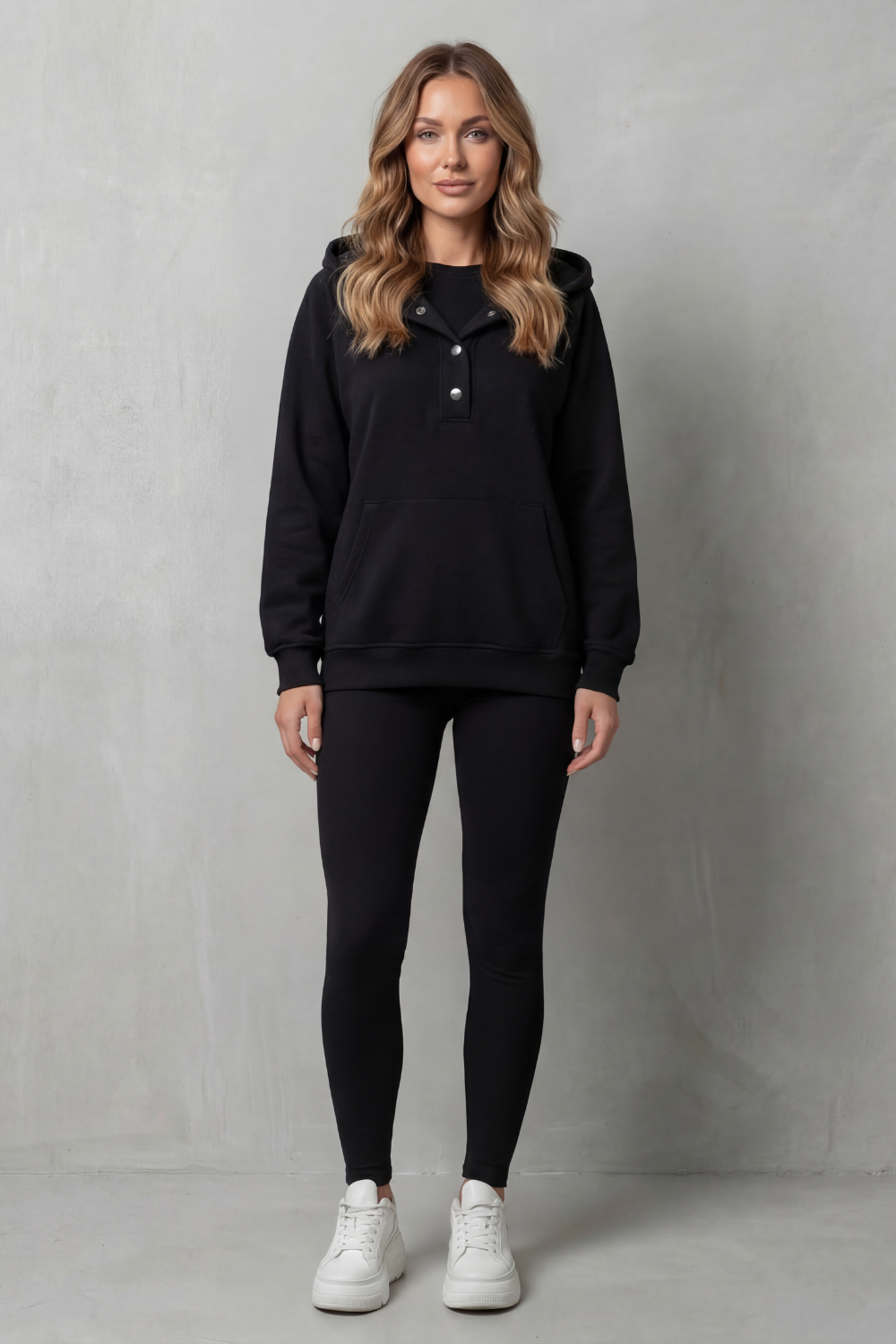Women's Button Hoodie and Ribbed Legging Co-ord Set - Enorielle