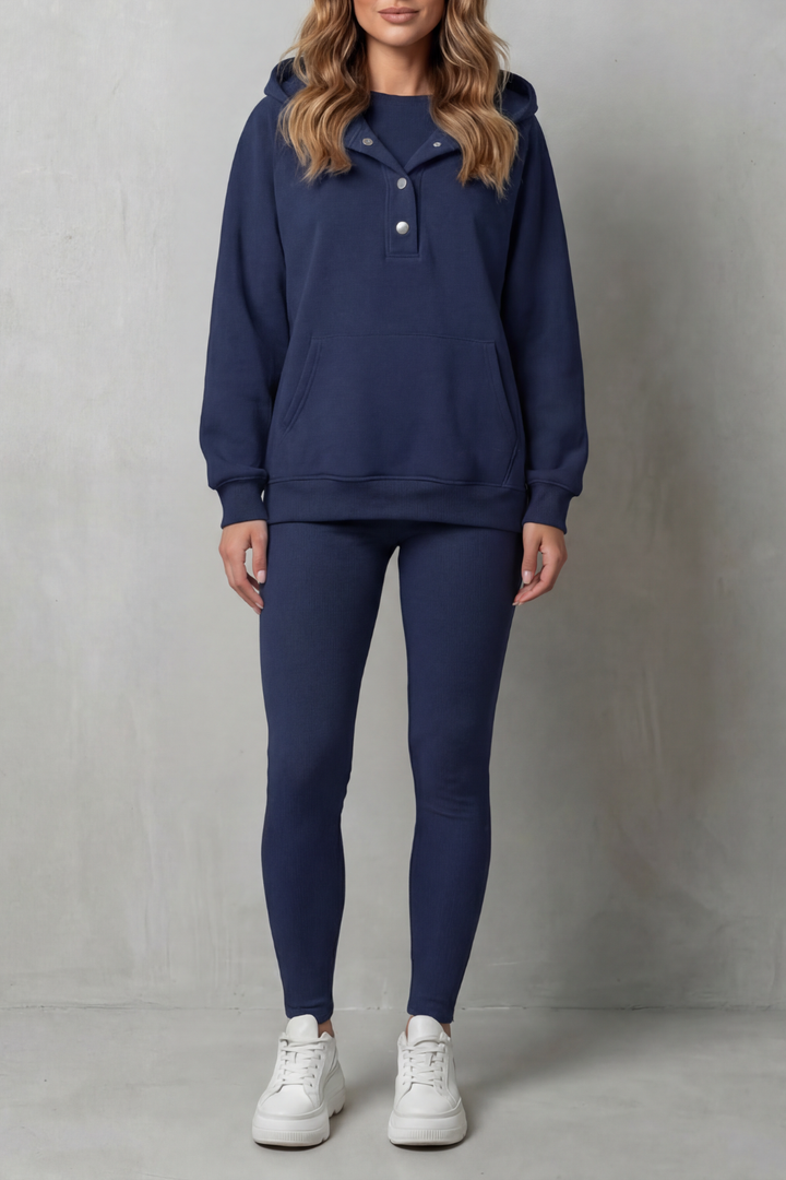 Women's Button Hoodie and Ribbed Legging Co-ord Set - Enorielle
