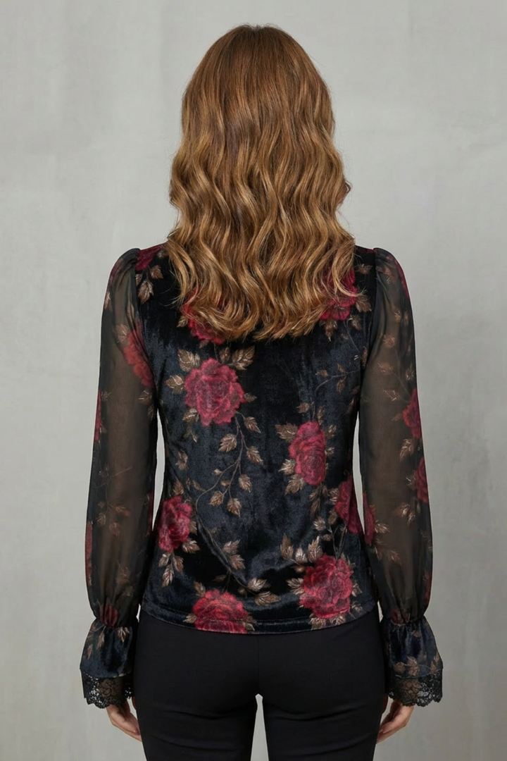 Women's Tailored Velvet Blazer with Lace Cuffs - Undrielle