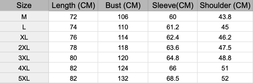 Men's 2-in-1 overcoat with zip bib collar Calder – size chart in centimetres