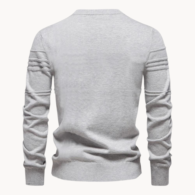 Men's textured check crew neck jumper in light grey – Kirkby – back view