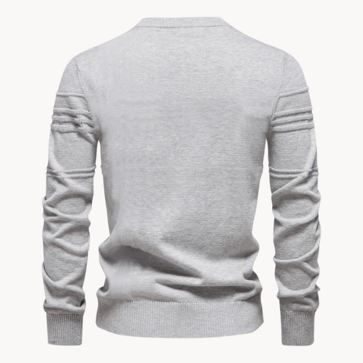 Men's textured check crew neck jumper in light grey – Kirkby – back view