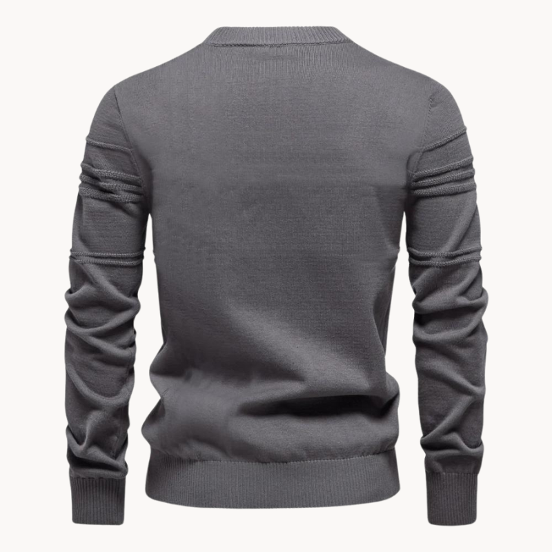 Men's textured check crew neck jumper in grey – Kirkby – back view