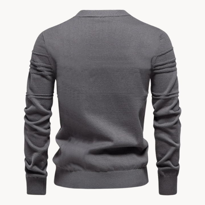 Men's textured check crew neck jumper in grey – Kirkby – back view