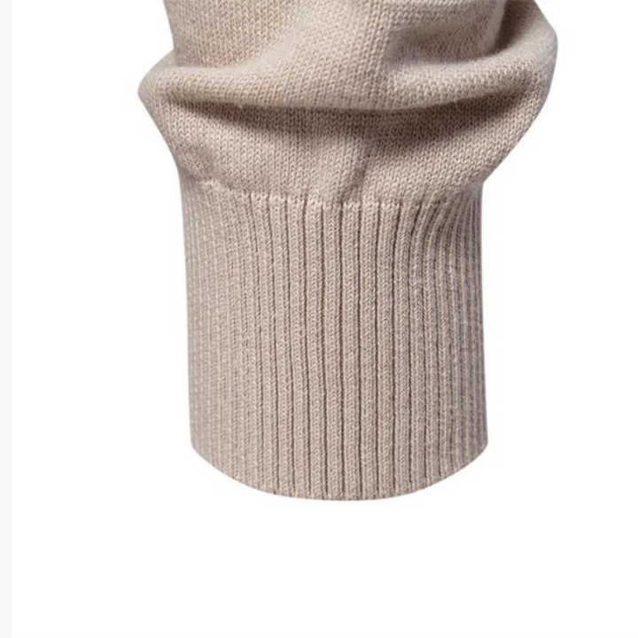 Men's textured check crew neck jumper in beige – Kirkby – ribbed cuff detail