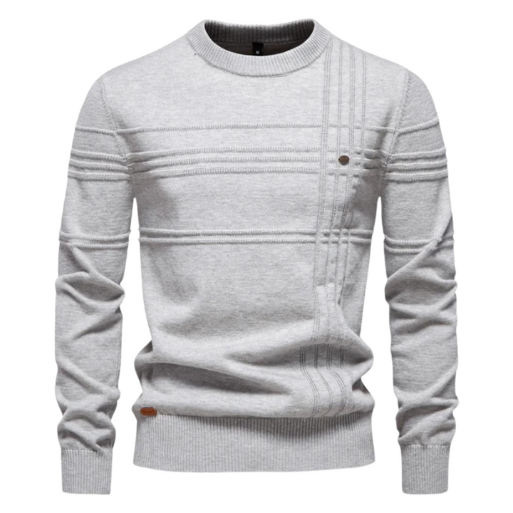 Men's textured check crew neck jumper in light grey – Kirkby – front view