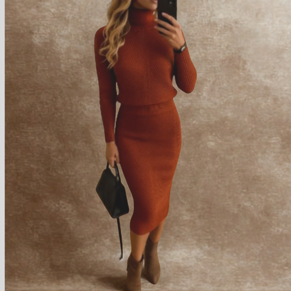 Women's Ribbed Turtleneck Jumper Dress Long Sleeve