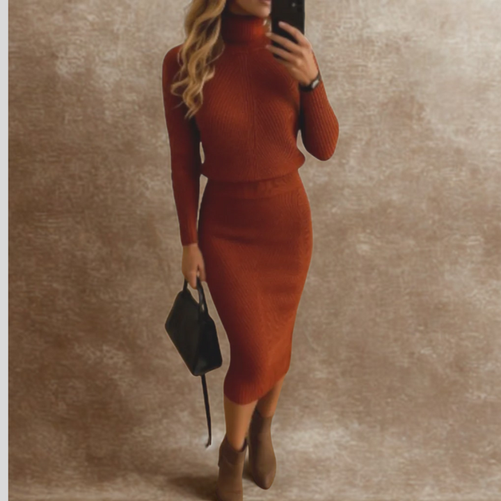 Women's Ribbed Turtleneck Jumper Dress Long Sleeve
