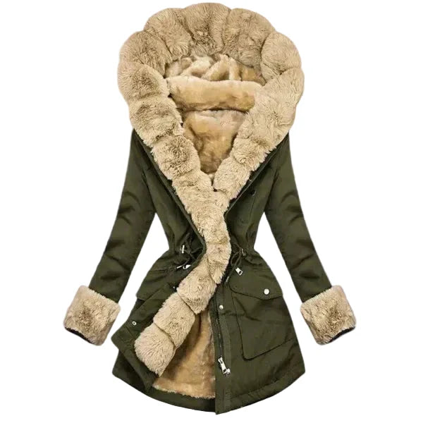 Thornham women's plush-lined hooded parka in Olive Green – front view