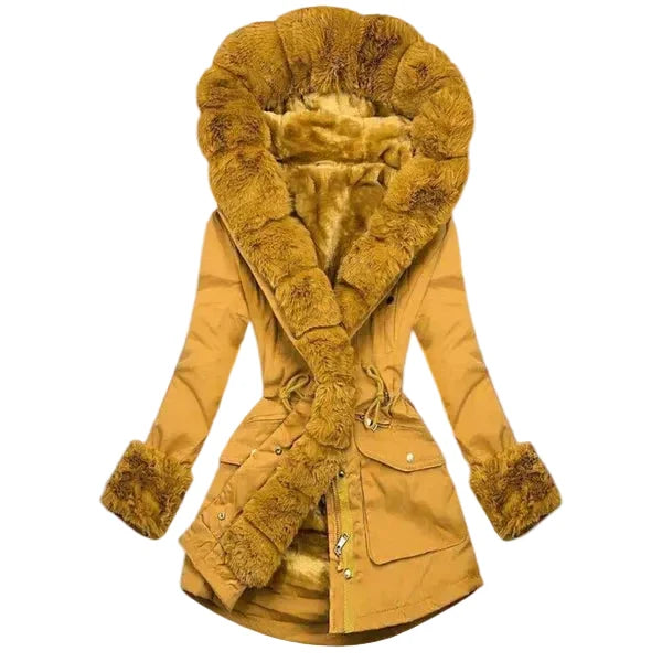 Thornham women's plush-lined hooded parka in Mustard Yellow – front view