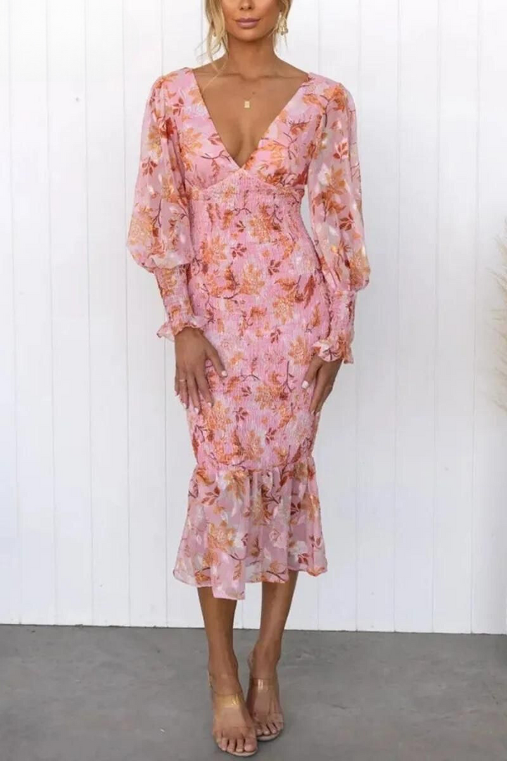 Megan - Floral Print Midi Dress