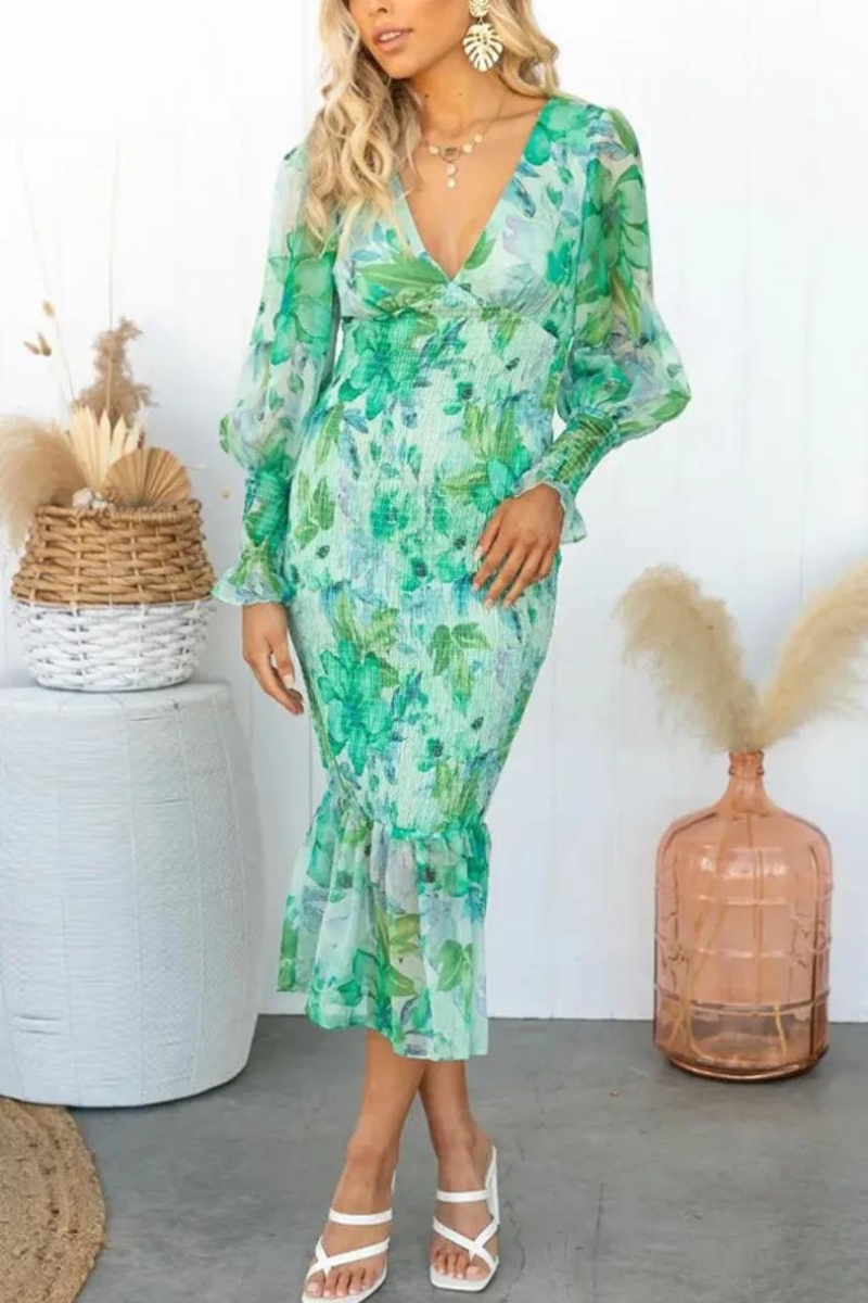 Megan - Floral Print Midi Dress