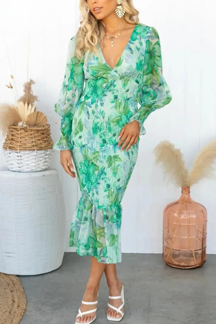 Megan - Floral Print Midi Dress